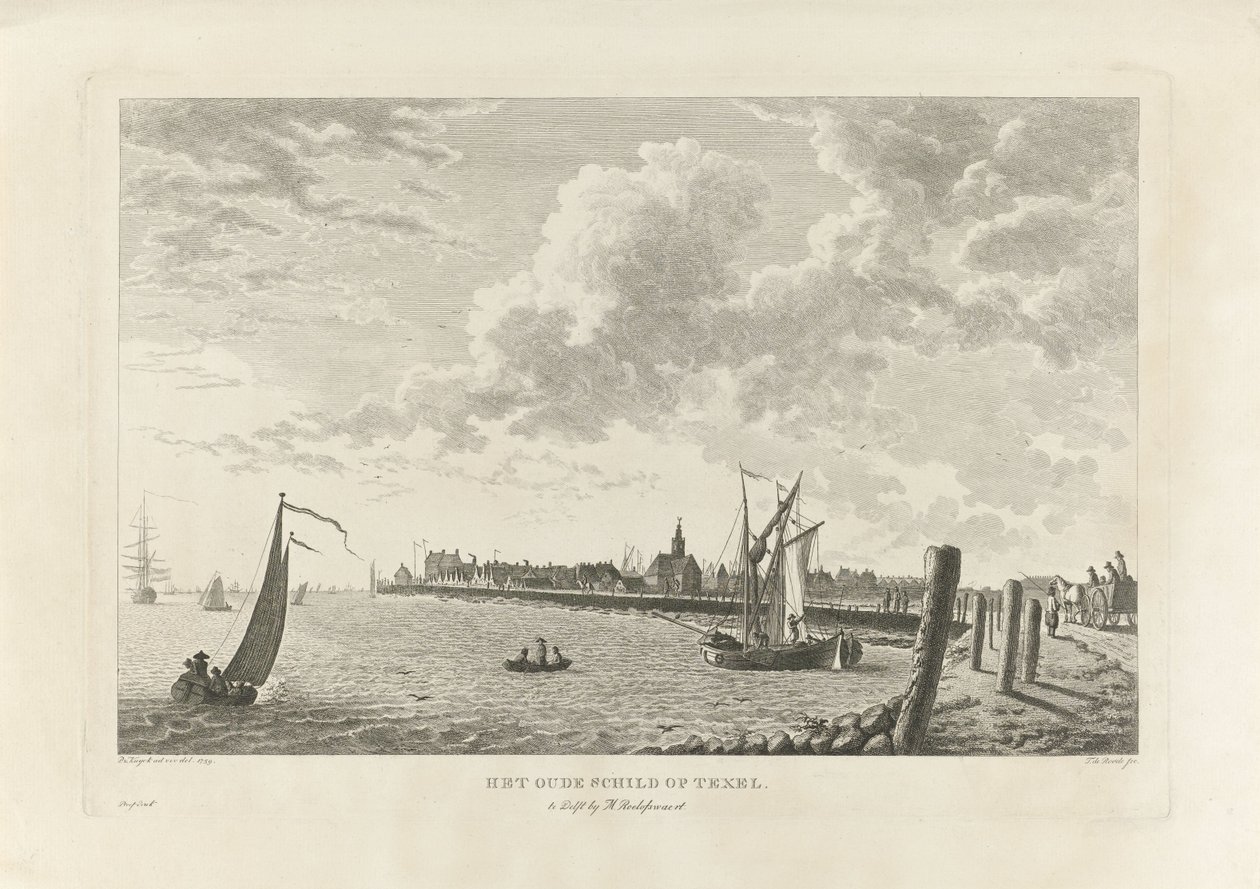 Utsikt over Oudeschild på Texel Det gamle skjoldet på Texel (tittel på objekt) av Theodorus de Roode