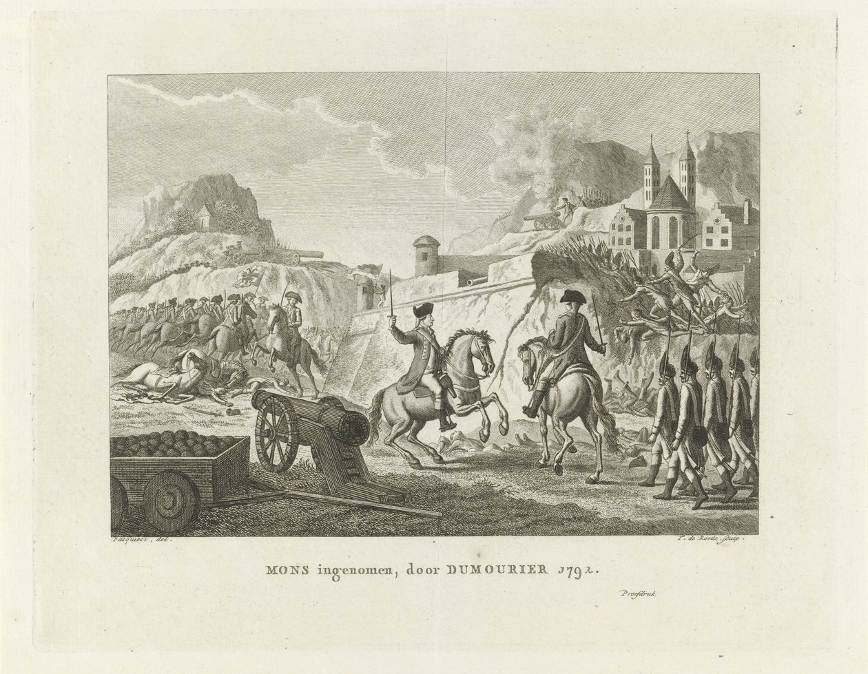 Erobringen av Mons, 1792 Mons tatt, av Dumourier 1792 (tittel på objekt) av Theodorus de Roode