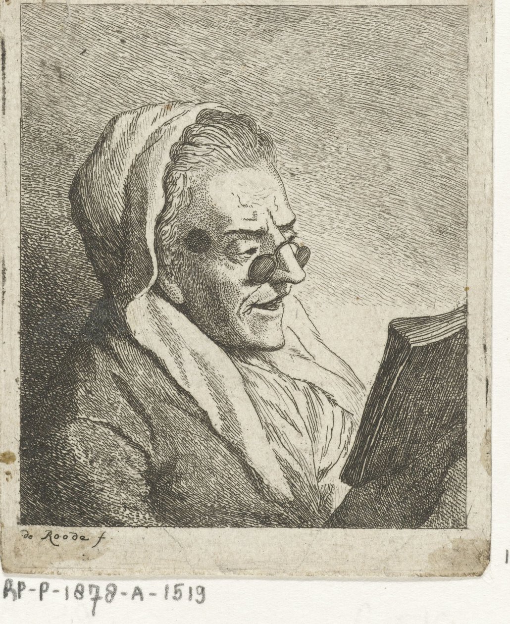 Leser gammel kvinne med pince-nez av Theodorus de Roode