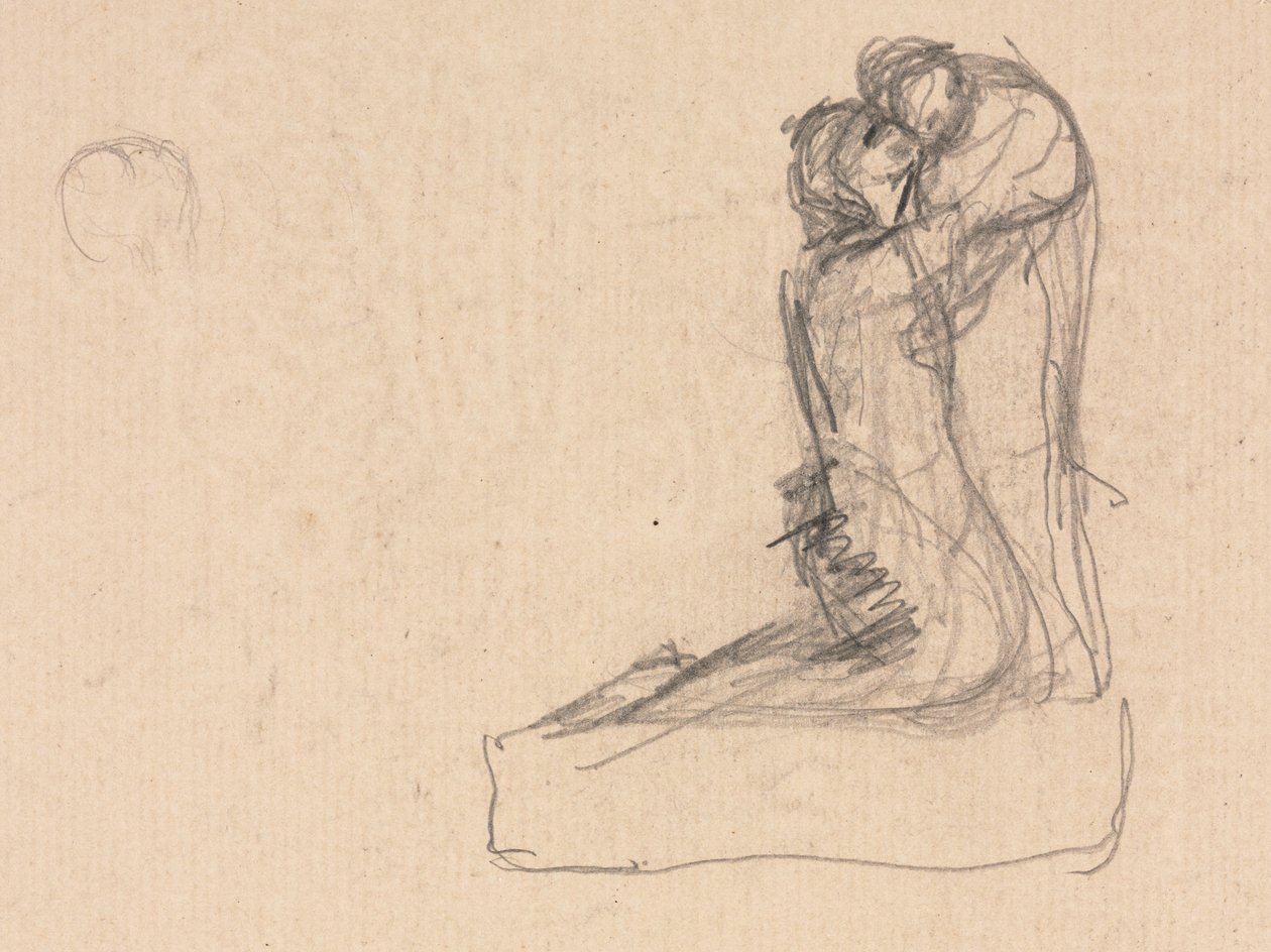 Skisse av to figurer som omfavner (verso) av Theodule Ribot