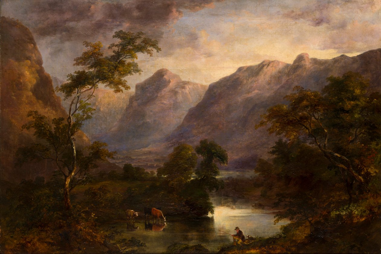 En utsikt over Langdale, ca. 1827-90 (olje på lerret) av Theophil Lindsey Aspland