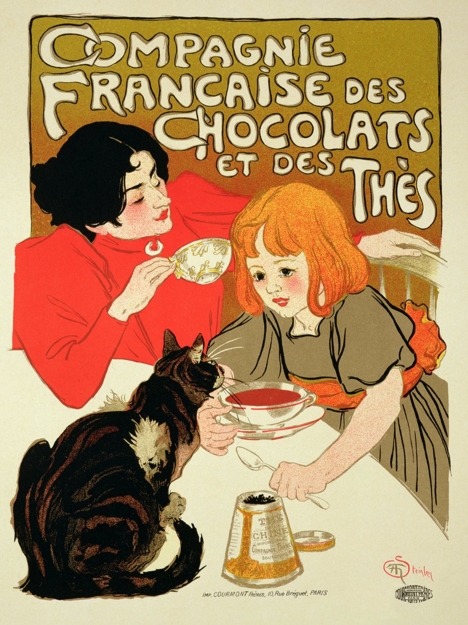 Plakat som reklamerer for det franske selskapet for sjokolade og te av Théophile Alexandre Steinlen