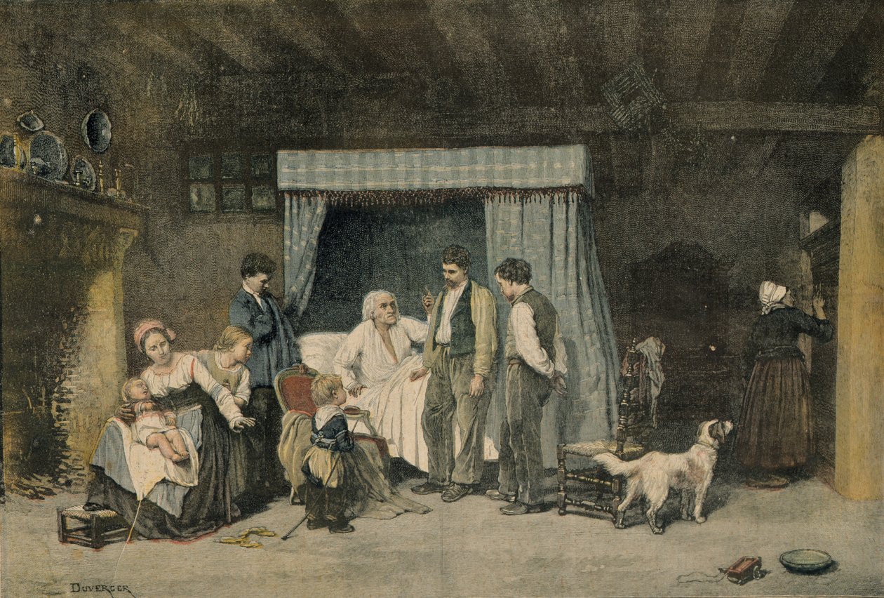 Arbeideren og hans barn, illustrasjon fra Le Petit Journal, 12. mars 1892 av Theophile Emmanuel Duverger