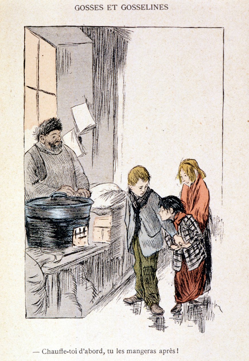 Barn og gosseliner: Varm deg først, du spiser dem etterpå! i "" In Life"", av Steinlen 1901 av Théophile Alexandre Steinlen