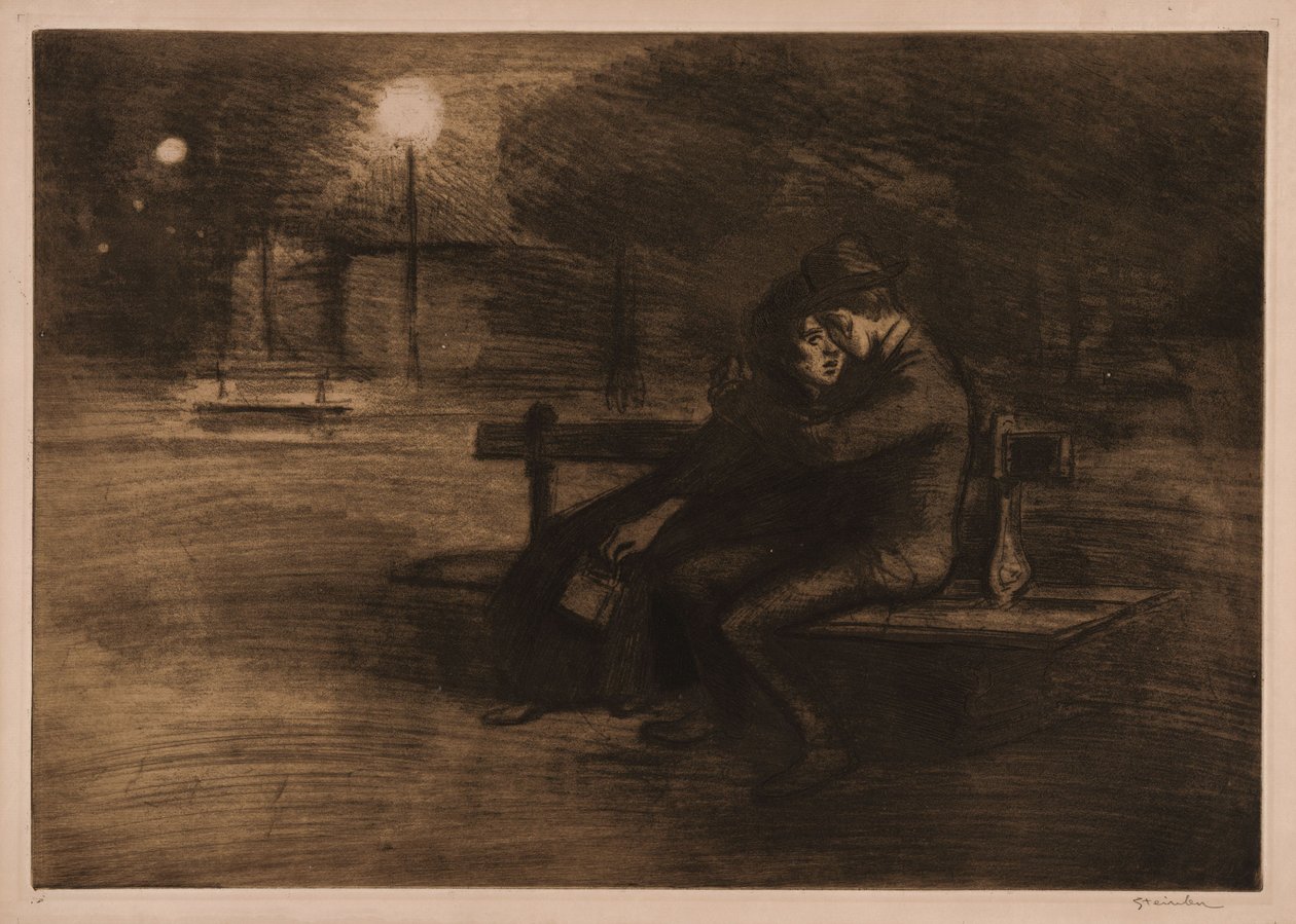 Elskere på en benk av Théophile Alexandre Steinlen