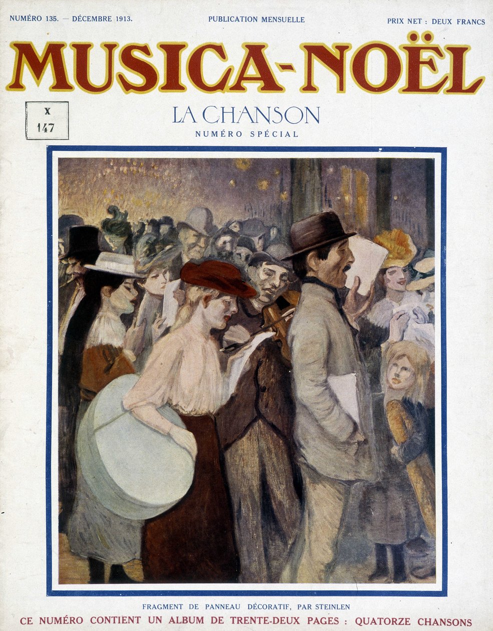 Magasinet “” musica Noel””, nummer spesialsang av desember 1913. Omslaget består av et fragment av dekorativt panel fra Steinlen. av Théophile Alexandre Steinlen