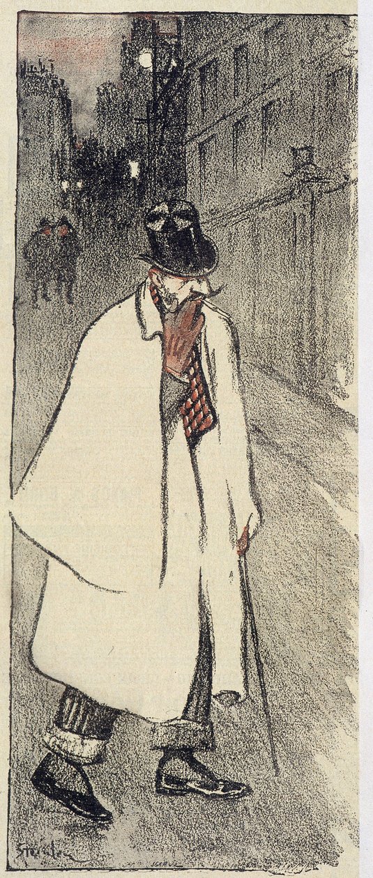 Mann på toppen og frakk som går på gaten - i "" Gil Blas"" fra november 1894 av Théophile Alexandre Steinlen