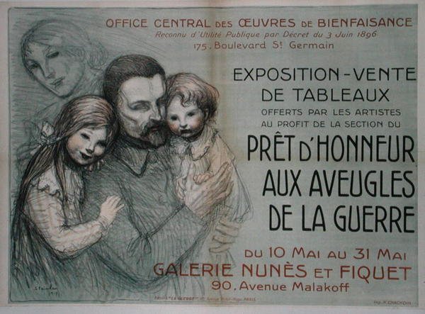 Plakat som reklamerer for et kunstsalg til fordel for blindede soldater av Théophile Alexandre Steinlen