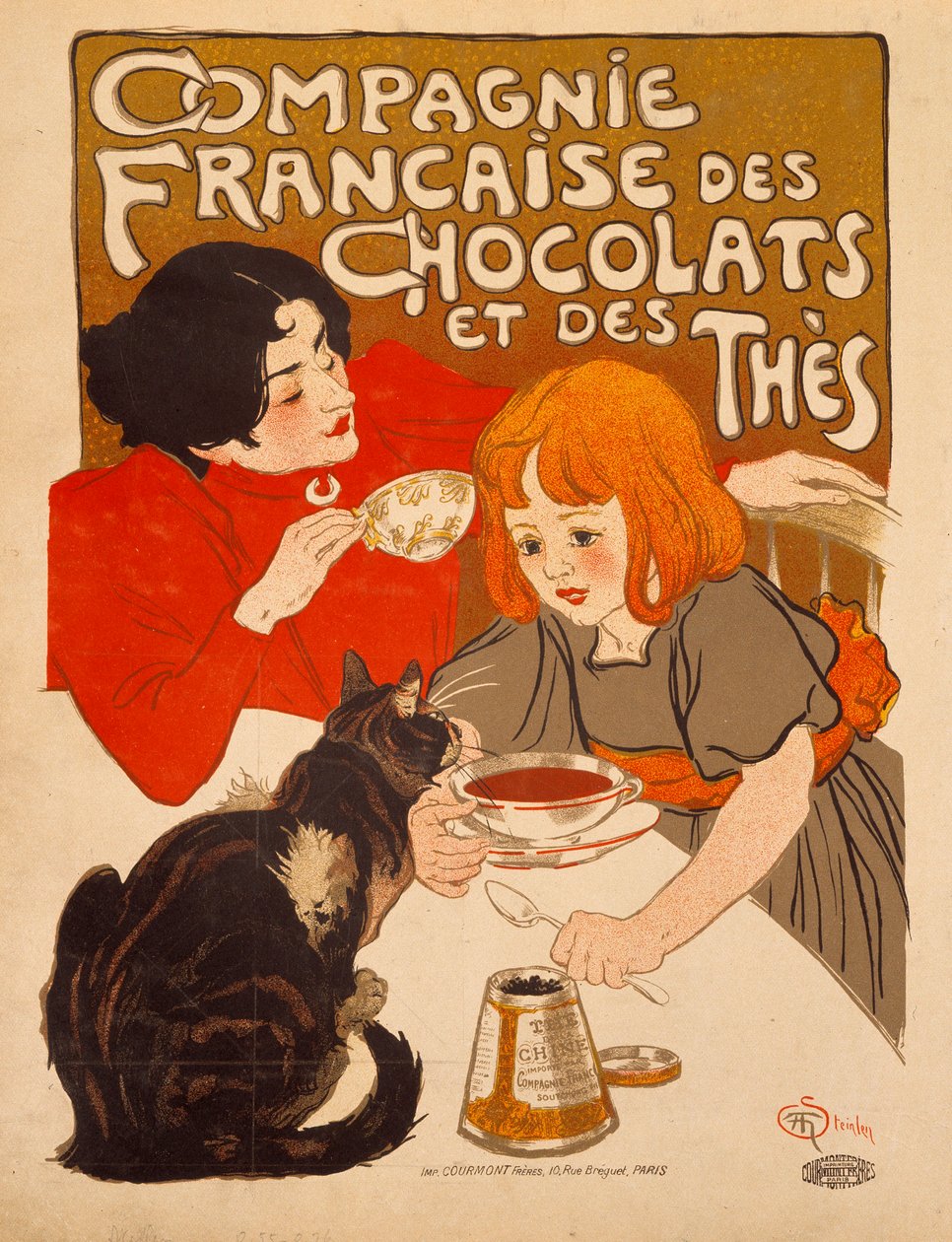 Plakatreklame for “Compagnie francaise des Chocolats et des Thes” av Theophile Alexandre Steinlen (1859-1923), ca. 1898, Bibliotheque des Arts Decoratifs, Paris - Plakat som reklamerer for Compagnie Francaise des The Chocolats et des French av Théophile Alexandre Steinlen