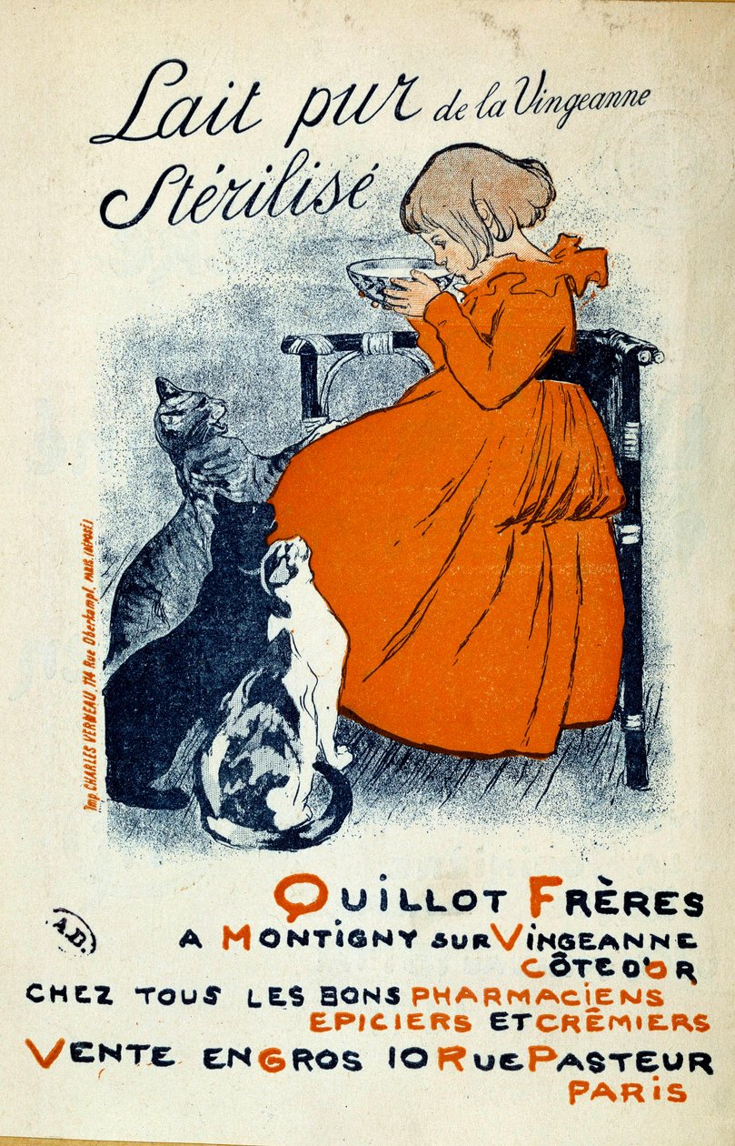 Plakat av Theophile-Alexandre Steinlen (1859-1923) for «Lait pure de la Vingeanne sterilise: Quillot Freres a Montigny sur Vingeanne - Cote d
