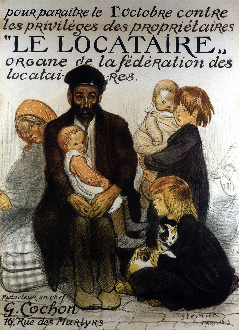 Plakat med presentasjon av Federation of Tenants, Paris 1913 (plakat) av Théophile Alexandre Steinlen