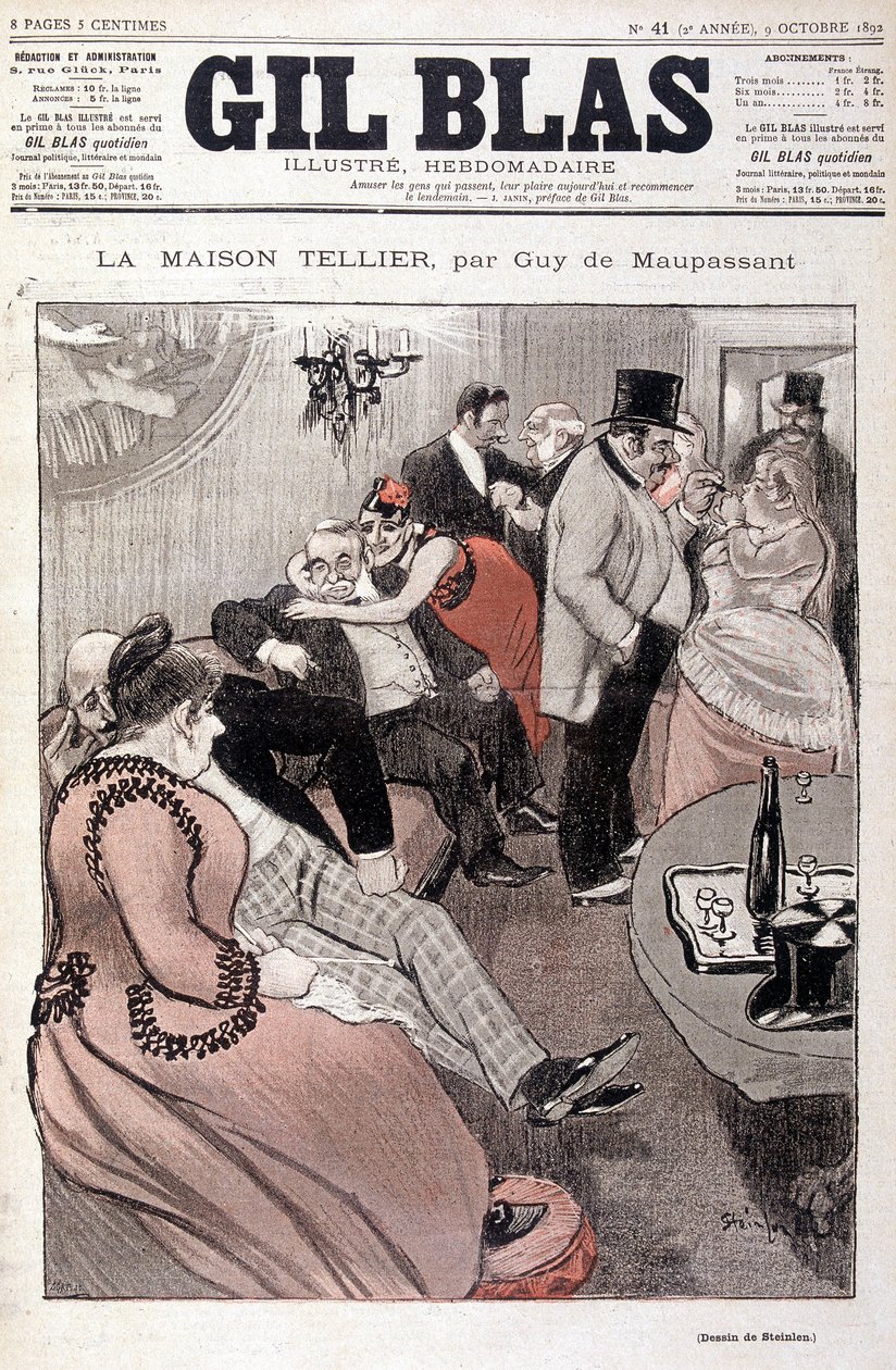 The Tellier House av Guy de Maupassant - av Steinlen, i "" Gil Blas"" av 09/10/1892 (samme tegning som nr. 15587) av Théophile Alexandre Steinlen