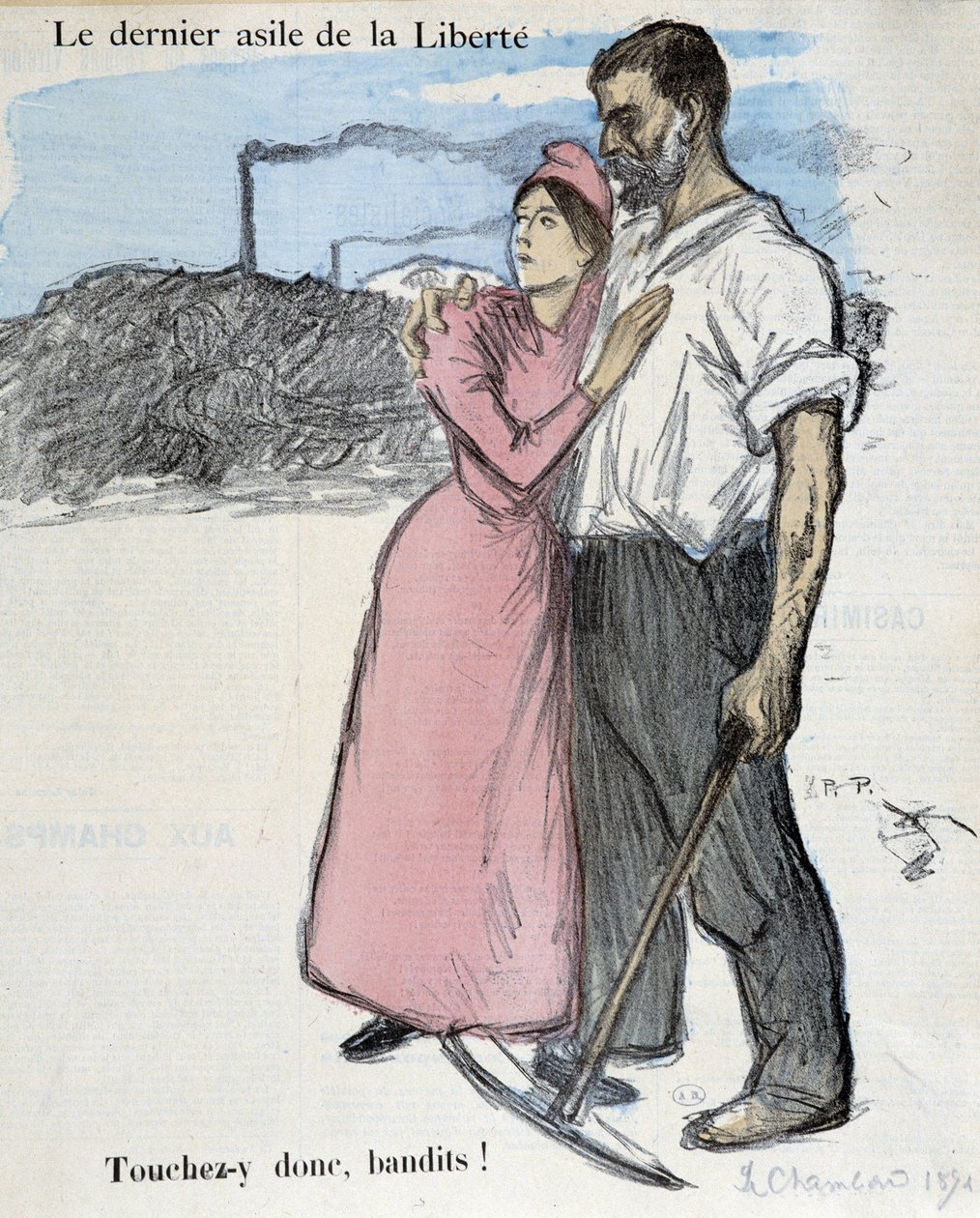 Arbeidernes jobb og antitrustkamp: "" Frihetens siste asyl - så rør det banditter! "" Illustrasjon fra 1891. av Théophile Alexandre Steinlen
