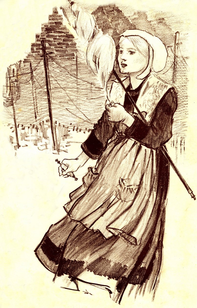 ung landsbyboer - spinner - tegning (detalj) av Steinlen (1859-1923) for å illustrere sangen "" Hvorfor file tu? "" - slutten av 1800-tallet av Théophile Alexandre Steinlen
