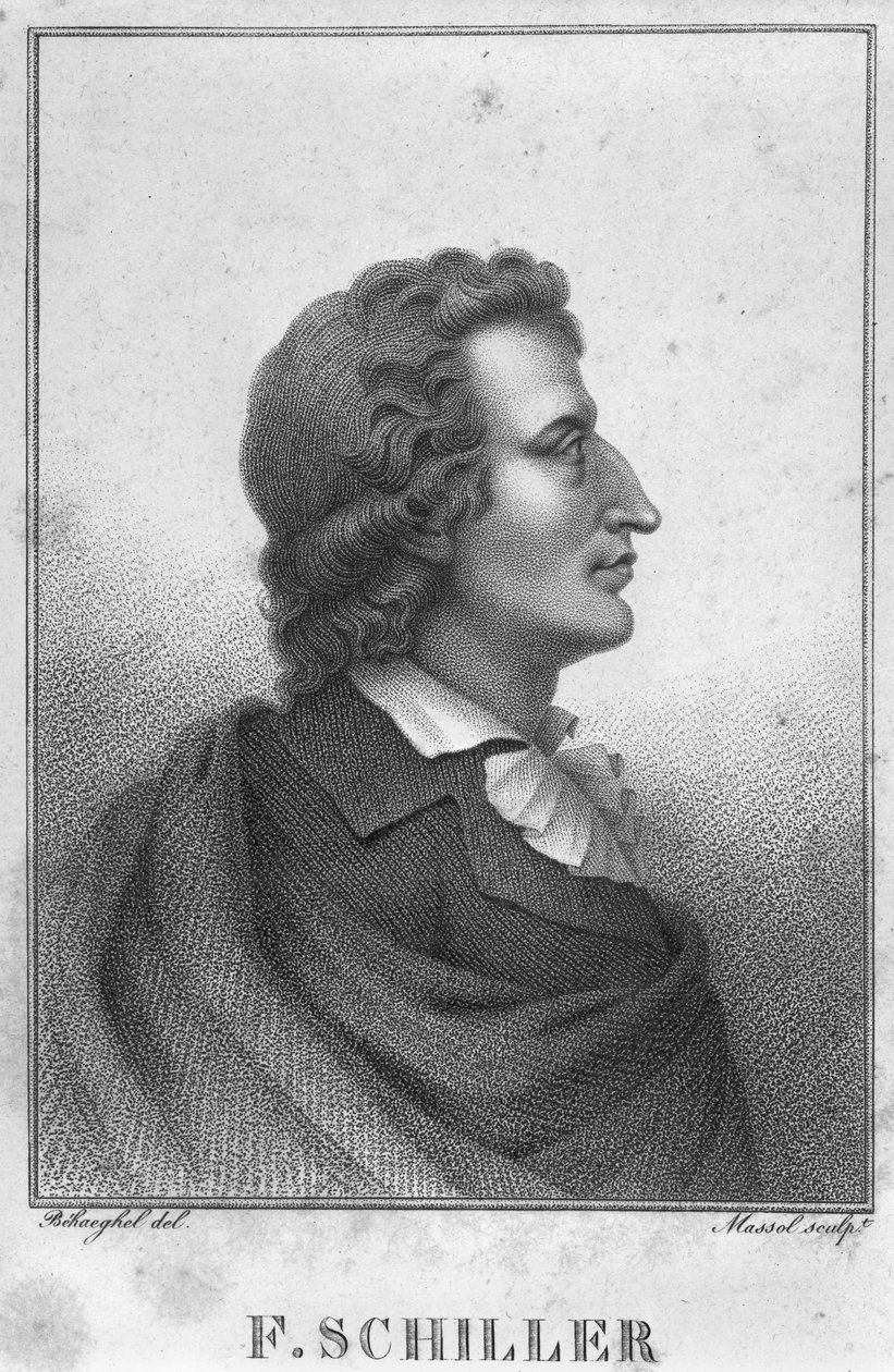 Friedrich Schiller (1759-1805) gravert av Massol (d.1831) (gravering) (bw foto) av Theophile Behaeghel