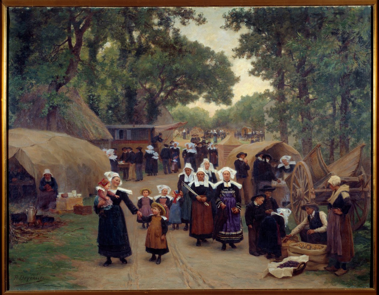 Ankomsten til Pardon de Fouesnant Breton Families i tradisjonell drakt. Maleri av Theophile Deyrolle (1844-1923) 1892 Brest, Museum of Fine Arts av Theophile Louis Deyrolle
