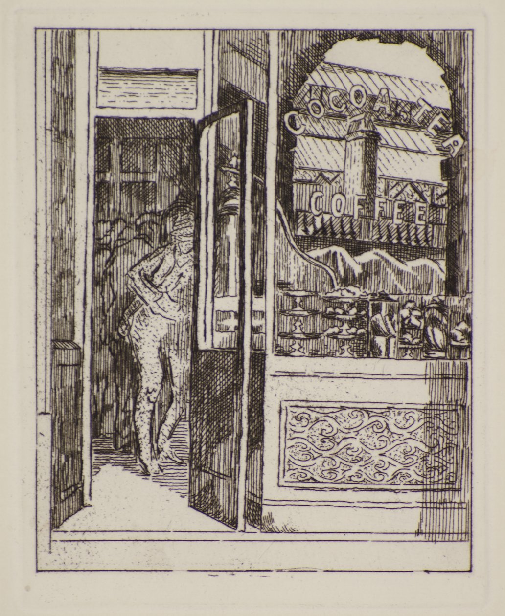 Kaffebar, 1900-tallet (etsing) av Therese Lessore