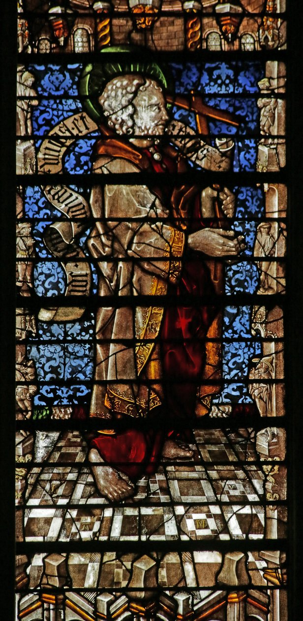 Vindu som viser apostelen St Philip med trosbekjennelsesrulle, 1504 (farget glass) av Thiebaut de Lixheim