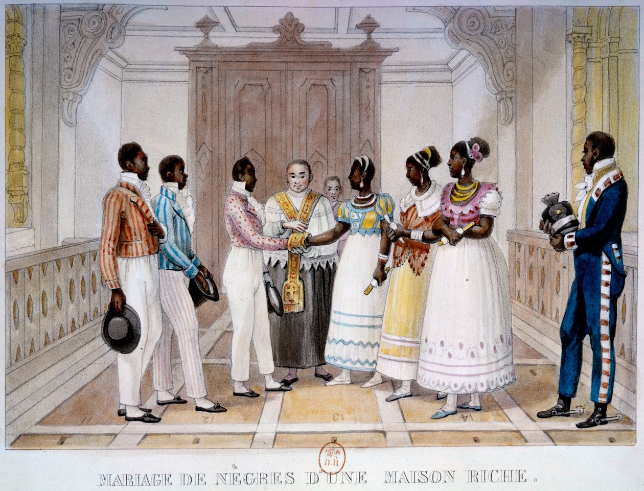 Bryllup av negre av et rikt hus Litografi av Thierry Freres fra "" Voyage Picturesque et Historique au Brazil"" av Jean Baptiste Debret (1768-1848) 1839 Paris, B.N. av Thierry Frères