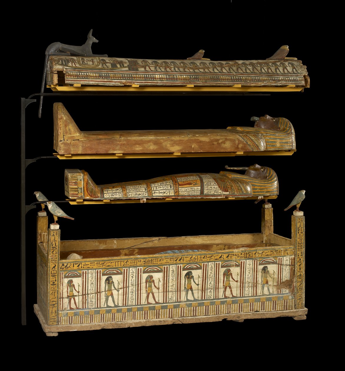 Djeddjehutefankh, komplett mumie i innvendig kistetre og bein av Third Intermediate Period Egyptian