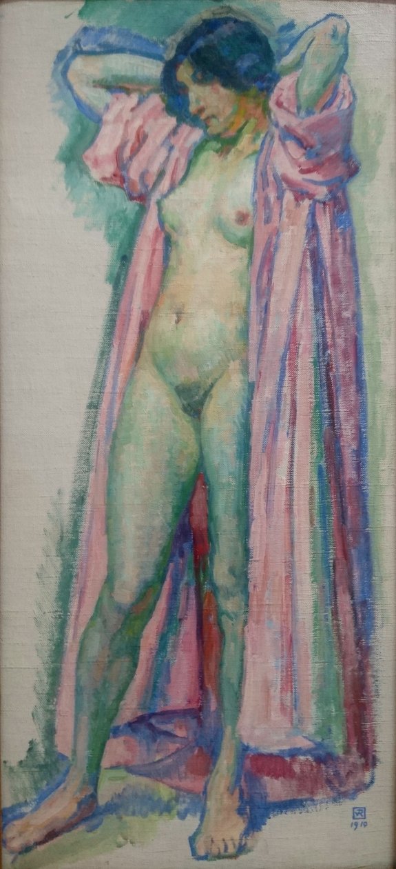 Kvinne i rosa badekåpe av Théo van Rysselberghe