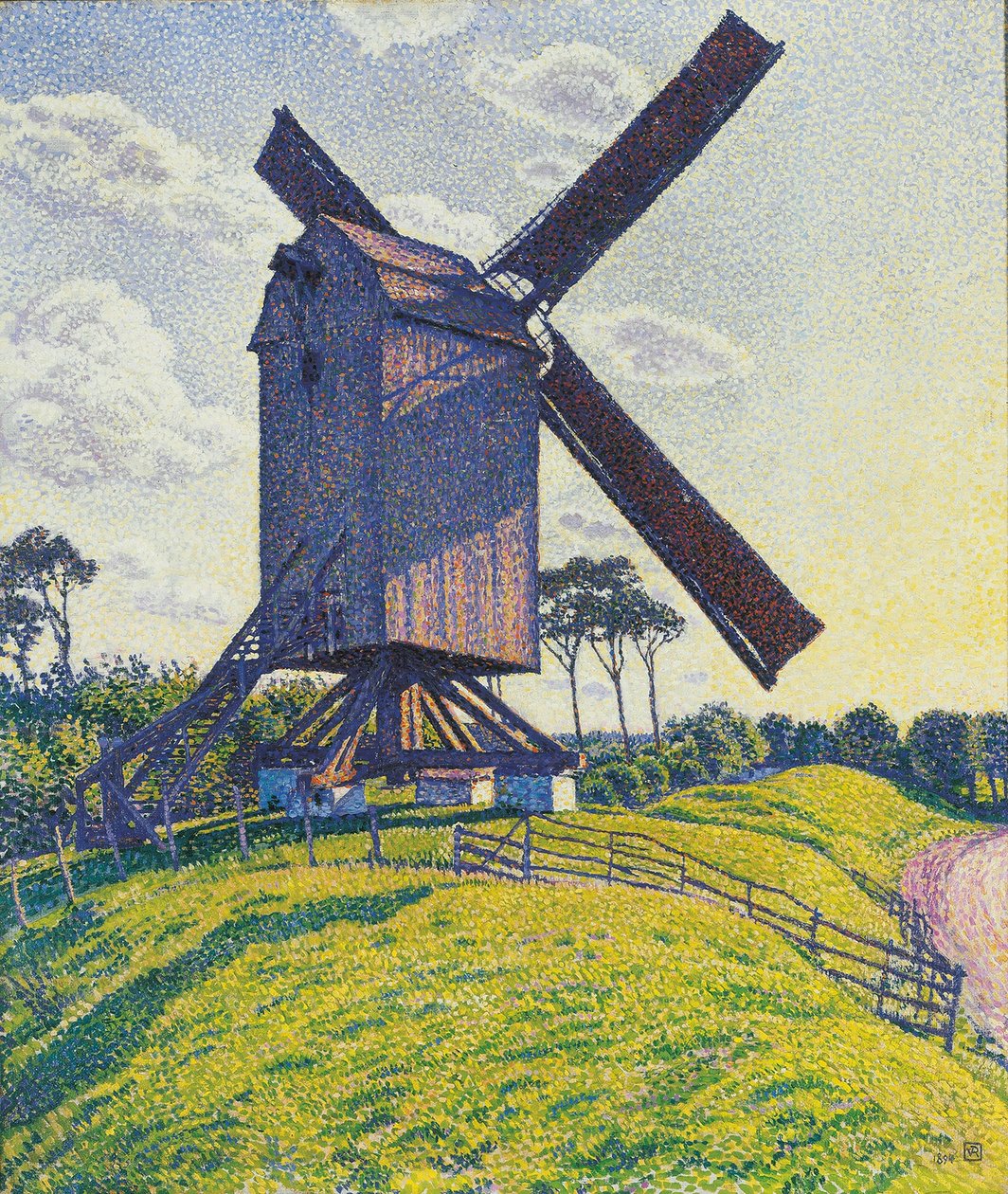 Moulin a vent dans les Flandres - Kalf Mølle i Knokke eller Vindmølle i Flandern, av Rysselberghe, Theo van (1862-1926). Olje på lerret av Théo van Rysselberghe