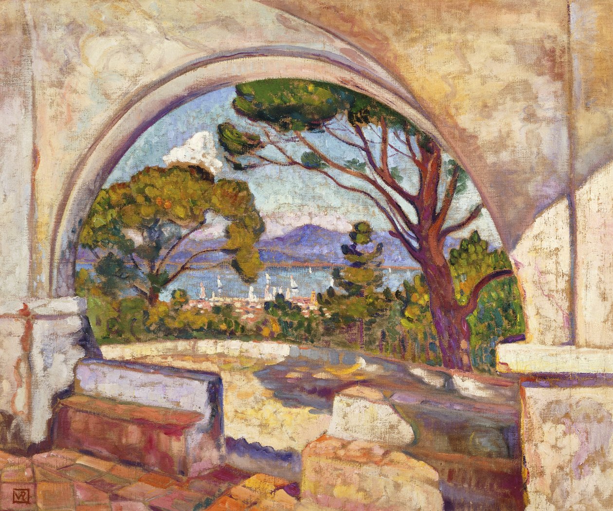 Saint Tropez, utsikt over St Chapel, ca. 1920 av Théo van Rysselberghe