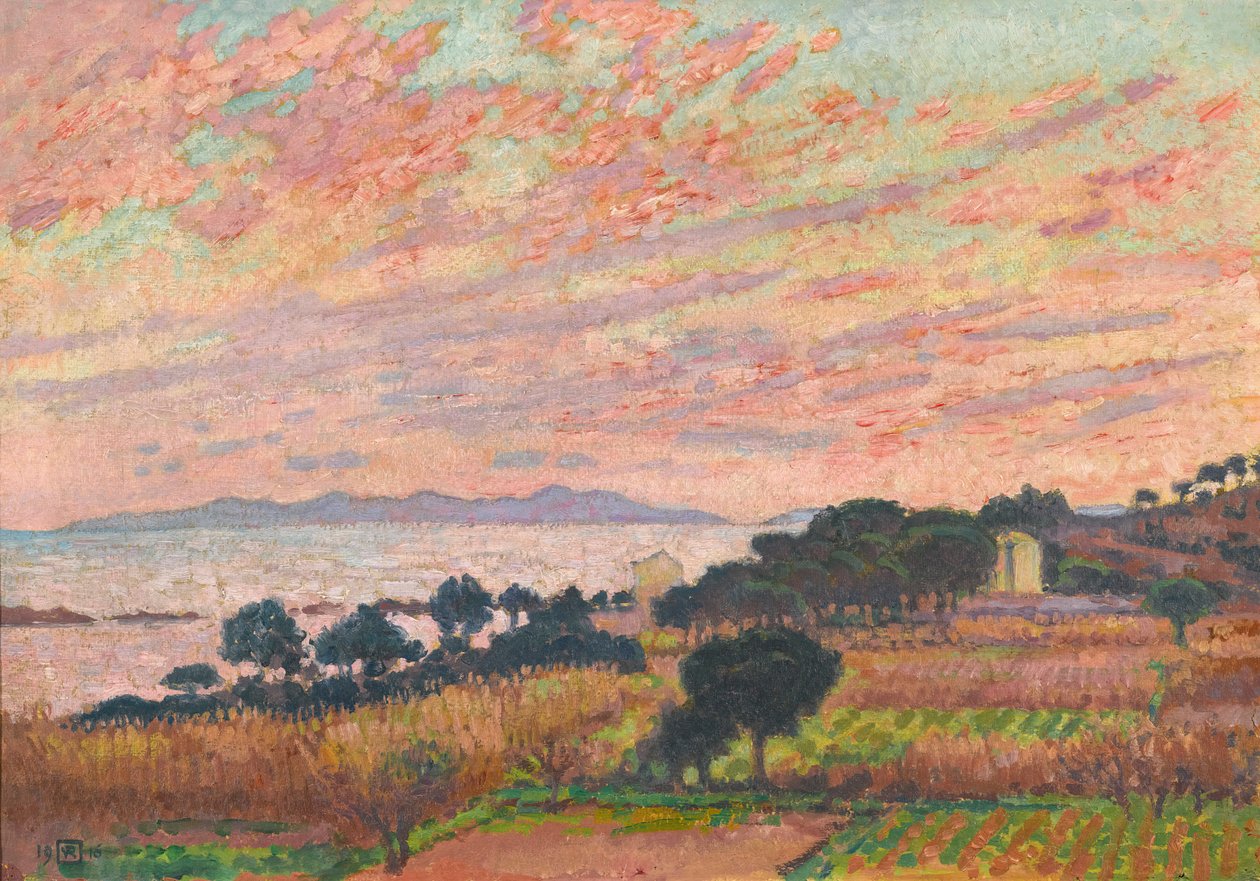 Bukten ved solnedgang Saint Clair, 1916. av Théo van Rysselberghe
