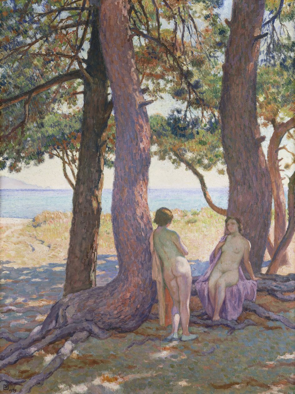 To nakenbilder under furutrær; Two Nudes under the Pines, 1925 av Théo van Rysselberghe