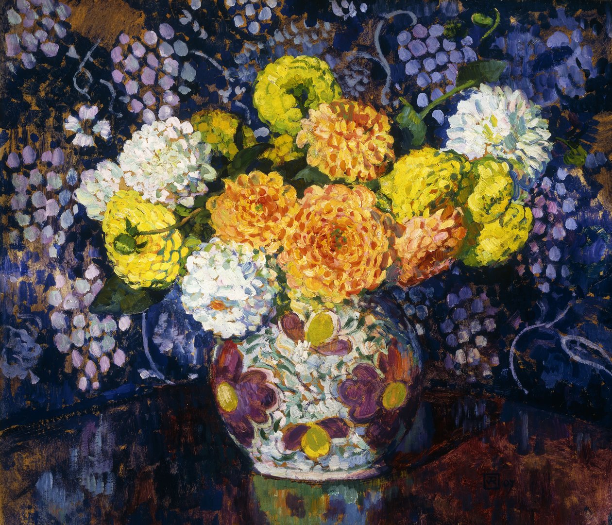 Vase med blomster; Vase med blomster, 1907 av Théo van Rysselberghe
