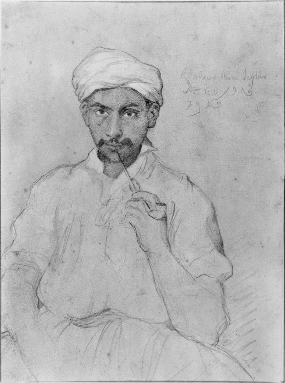 Araber som røyker pipe (blyant og gouache på papir) av Théodore Chassériau