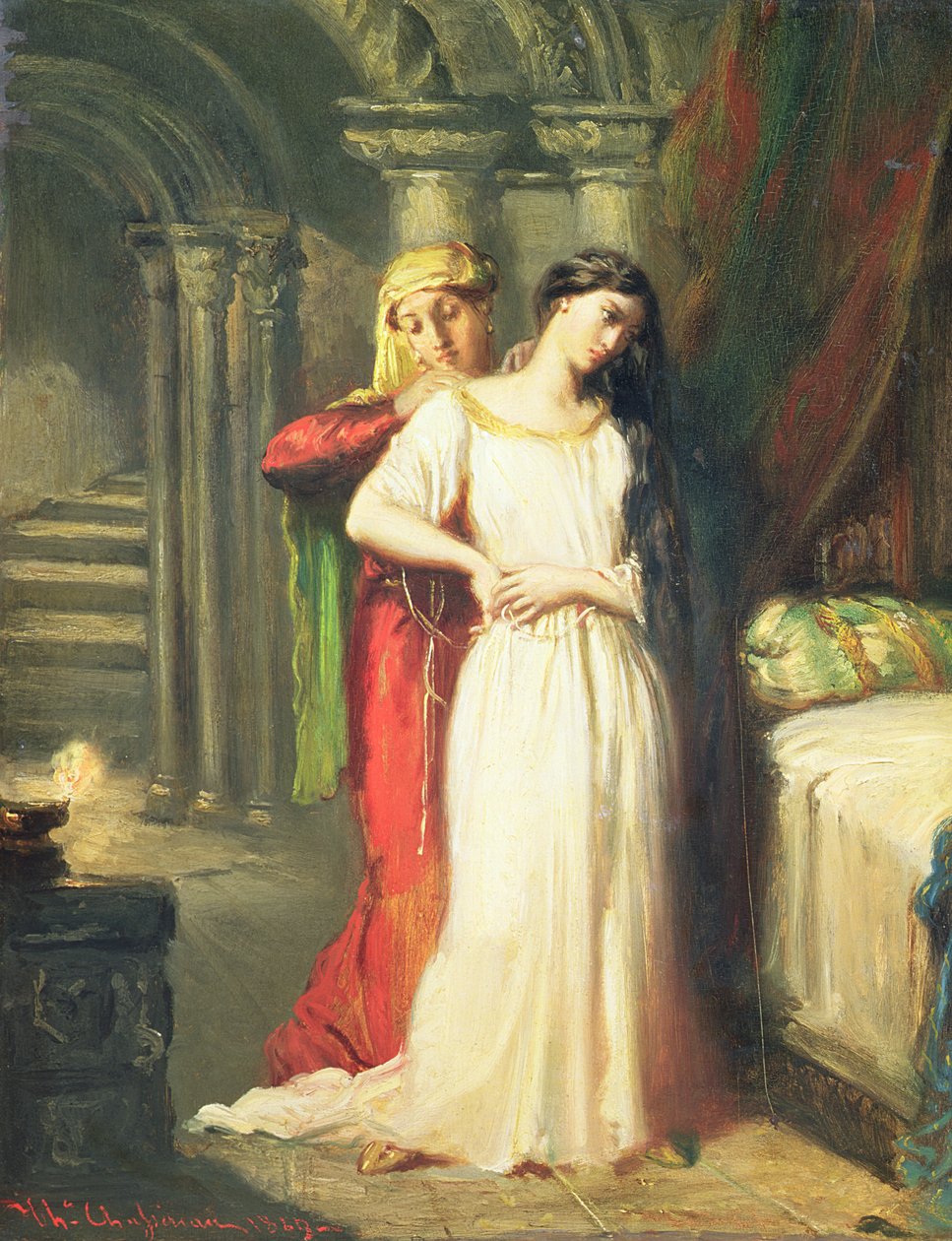 Desdemona trekker seg tilbake til sengen sin, 1849 av Théodore Chassériau