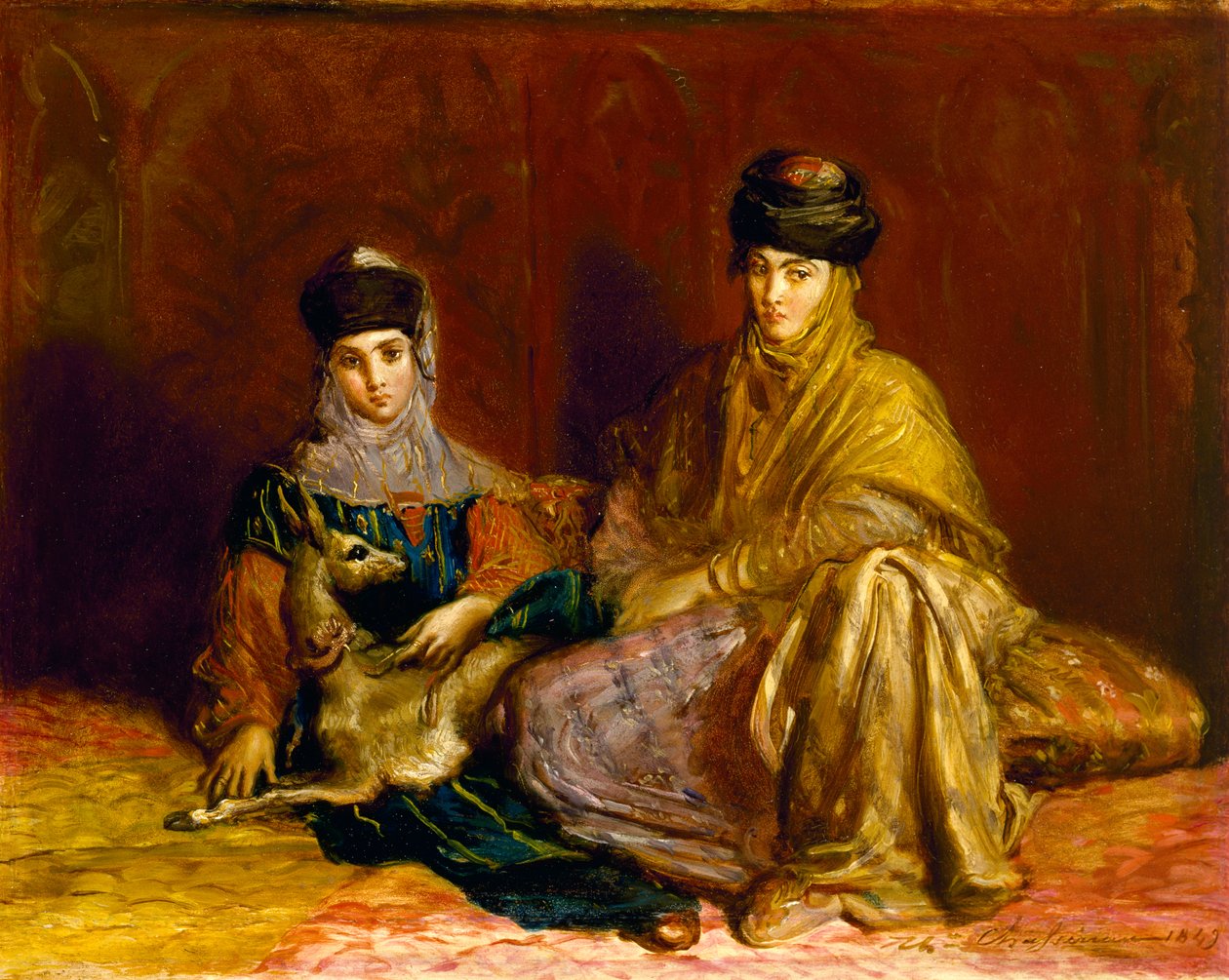 Kvinne og liten jente av Konstantin med en gaselle, 1849 av Théodore Chassériau