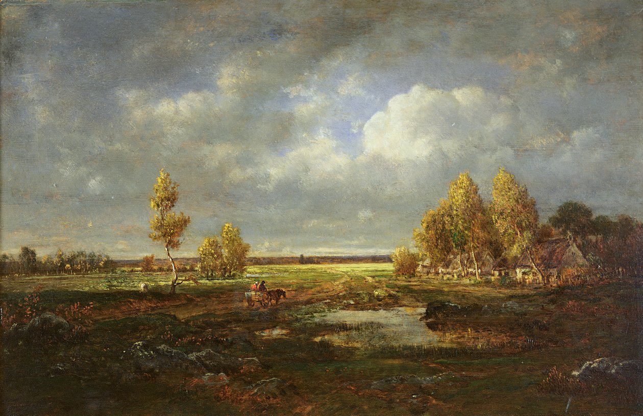 The Pond near the Road, Farm in Le Berry, ca. 1845-48 (olje på tre) av Pierre Etienne Theodore Rousseau
