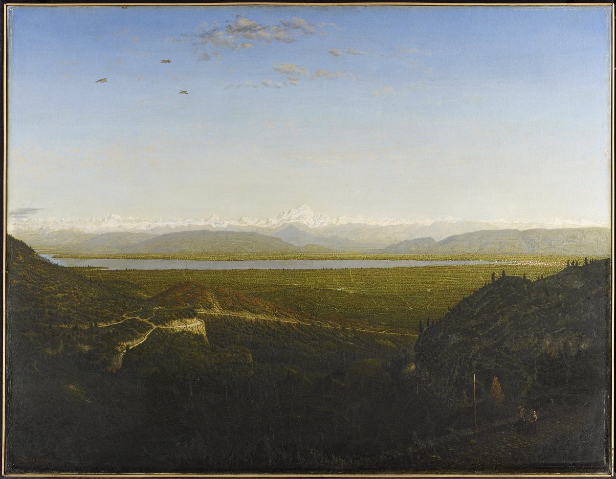 Utsikt over Mont Blanc, sett fra La Faucille av Pierre Etienne Theodore Rousseau