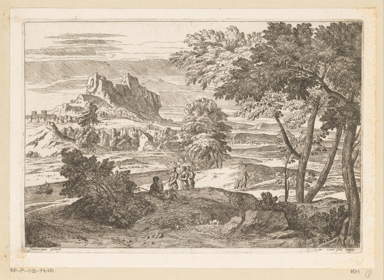 Arkadisk landskap med figurer og kaniner Suite de Paysages (serietittel) av Théodore