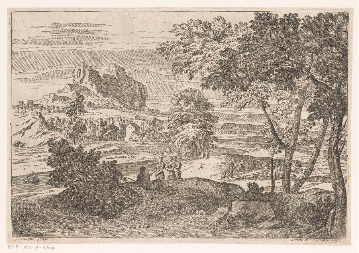 Arkadisk landskap med figurer og kaniner Suite de Paysages (serietittel) av Théodore