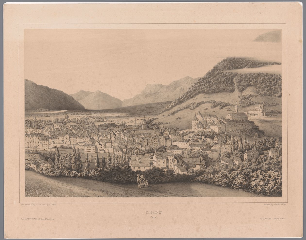 Utsikt over Chur i Graubünden Coire (Suisse) (tittel på objekt) av Théodore Achille Louis Dumoncel