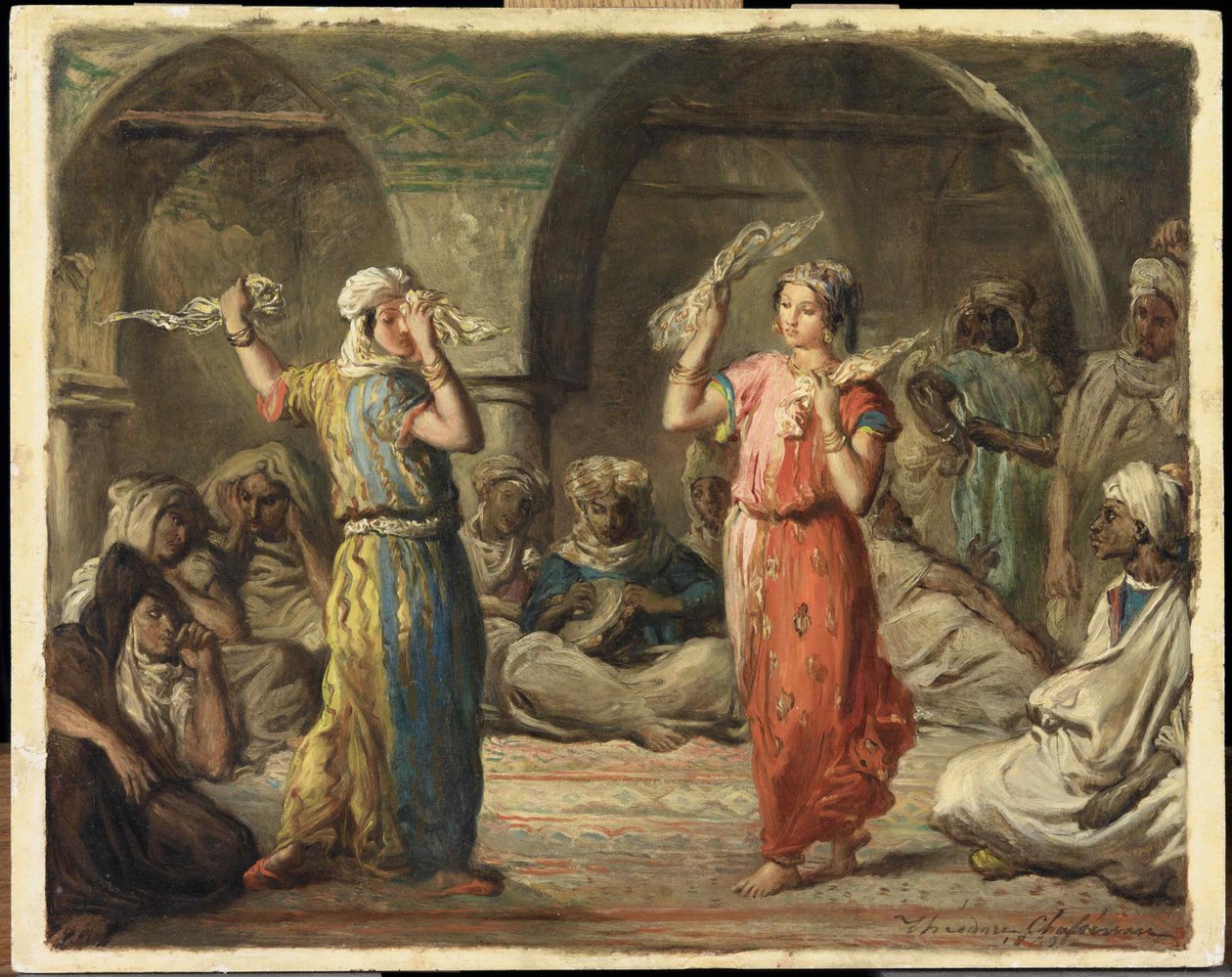algeriske dansere. Lommetørkledansen, 1849. av Théodore Chassériau
