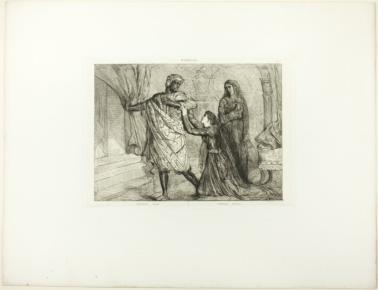 Borte!, plate 7 (akt 3, scene 4) fra Othello av Théodore Chassériau