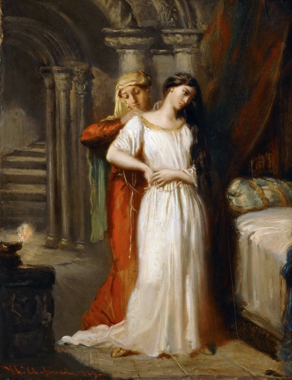 Desdemona trekker seg tilbake til sengen sin, 1849. av Théodore Chassériau