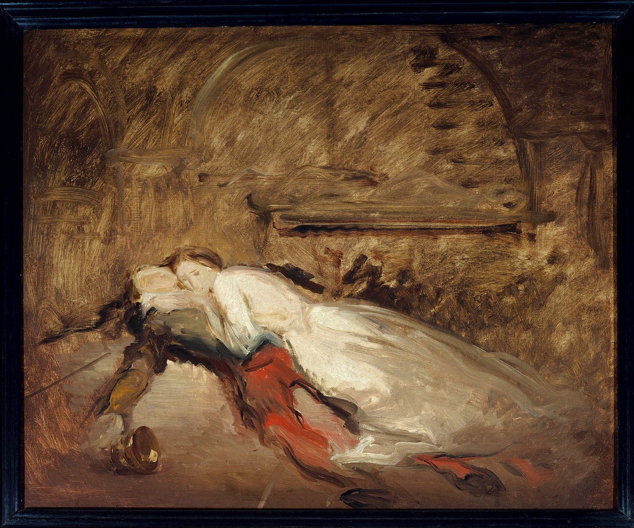 Les lovers Romeo et Juliet Illustrasjon av stykket med samme navn av William Shakespeare (1564-1616) som representerer elskernes død i scene 3 av akt V. Esquisse de Theodore Chasseriau (1819-1856) Søn. 0,50 x 0,61 m Paris. Museet Louvre av Théodore Chassériau