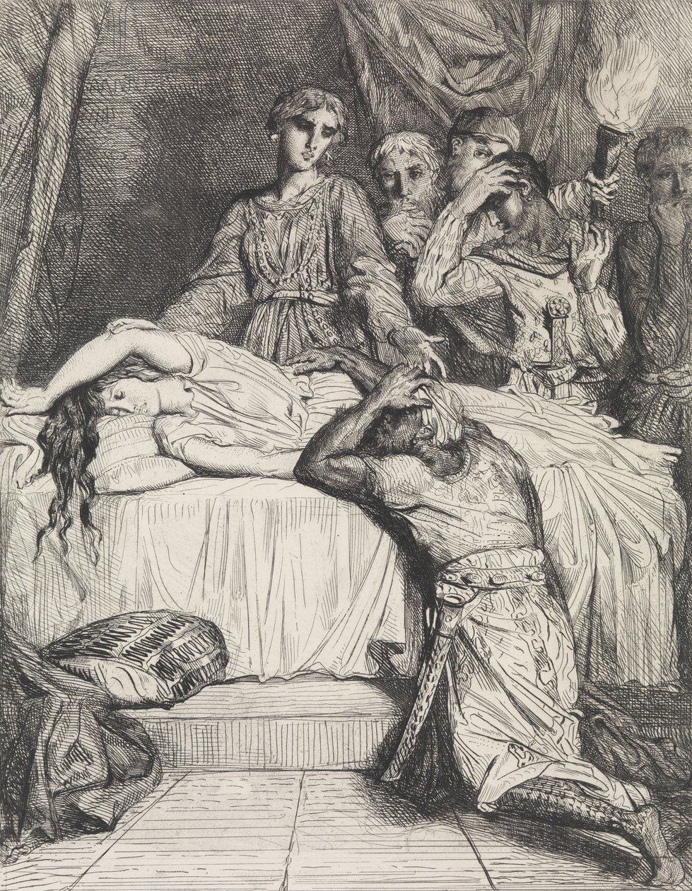 Åh! Åh! Å!: plate 14 fra Othello Act 5, Scene 2, etset 1844, r..., etset 1844, gjengitt 1900. av Théodore Chassériau