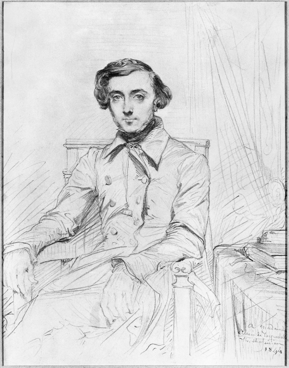 Portrett av Charles Alexis Henri Clerel de Tocqueville, 1844 (svart bly på papir) av Théodore Chassériau