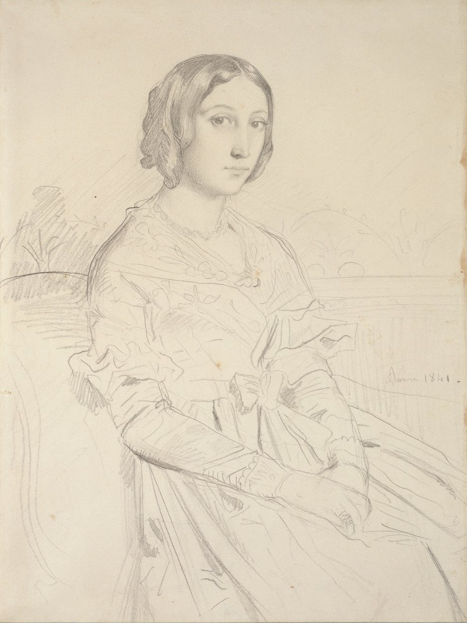 Portrett av en ung kvinne, sittende tre fjerdedeler til venstre, 1839-1856 av Théodore Chassériau