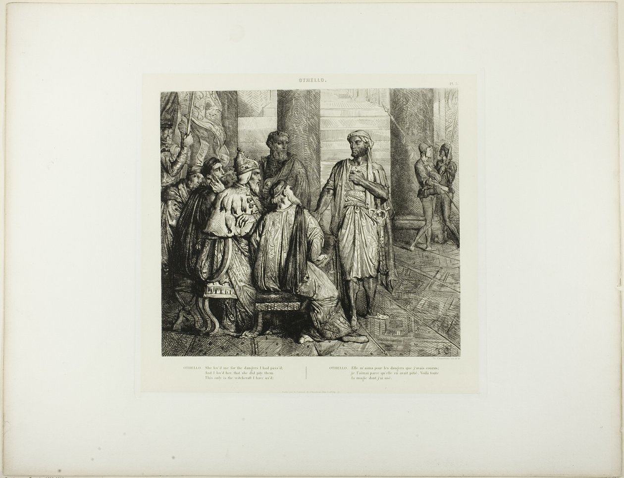 She Lov’d Me for the Dangers I Had Pass’d, plate 3 (akt 1, scene 3) fra Othello, av Théodore Chassériau
