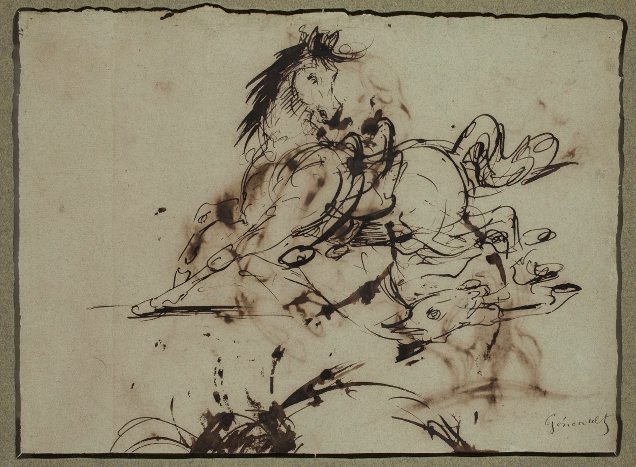 Tilskrevet Théodore Géricault - Den skremte hesten, mellom slutten av 1700-tallet og begynnelsen av 1800-tallet av Theodore Gericault