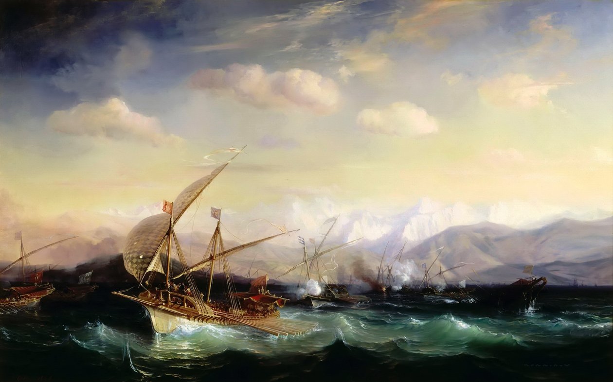 Andrea Doria spredte den spanske flåten foran Var-munningen i 1524 av Jean Antoine Theodore Gudin