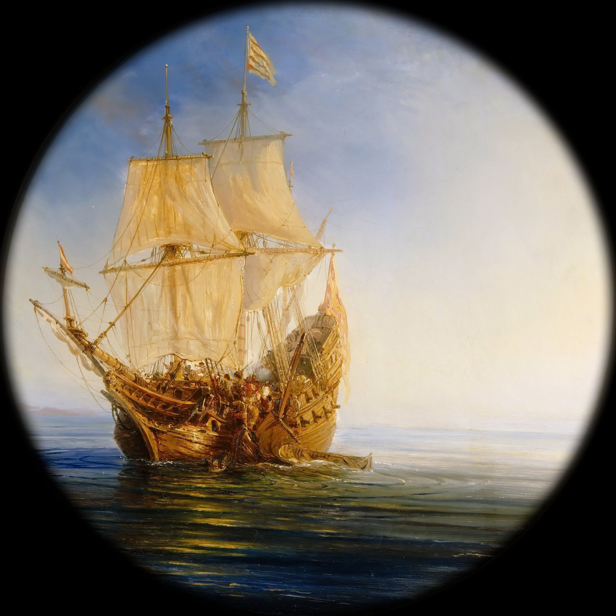 Spansk gallion tatt av piraten Pierre le Grand nær kysten av Hispaniola, i 1643 av Jean Antoine Theodore Gudin