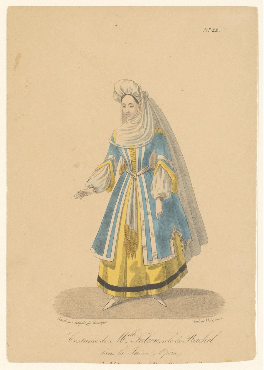 Cornélie Falcon i rollen av Rachel i operaen La Juive Frøken kostyme. Falcon, rollen som Rachel i La Juive (Opèra) (tittel på objekt) Skuespillere, skuespillerinner i operazangers in hun rol (serietittel) av Théodore Lejeune